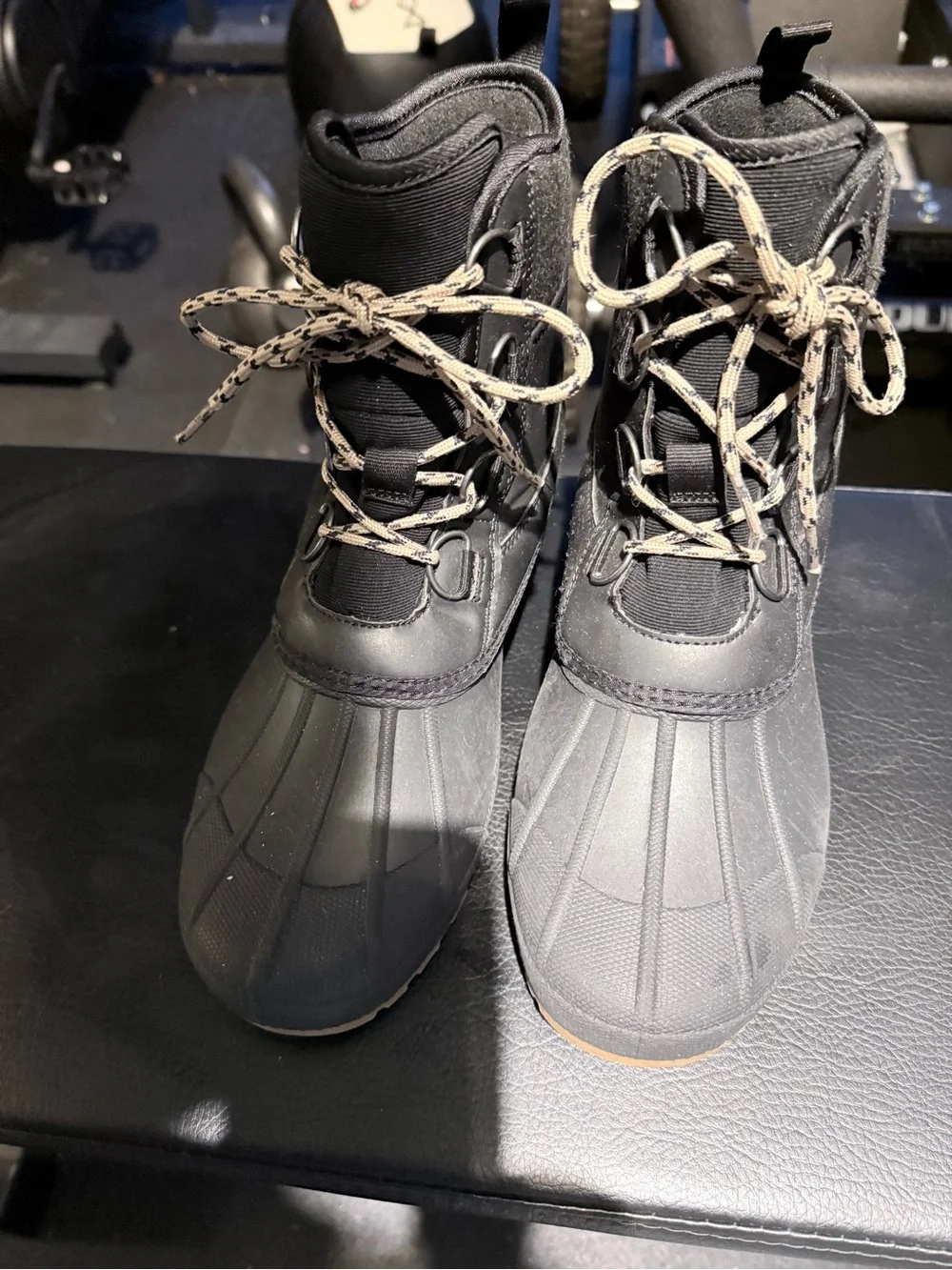 Target Women's Black Winter Duck Boots with Tan Patterned Laces